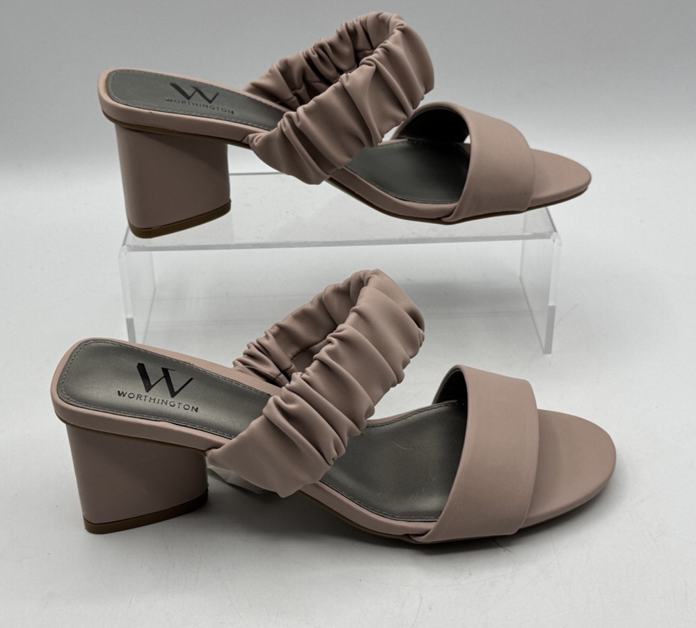 Worthington Women's Nava Mid-Heeled Sandals, Blush Beige, Size 6M, Slip-on NIB